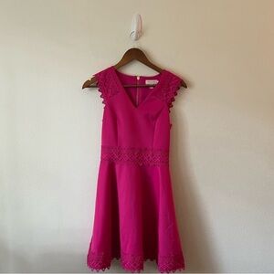 Ted Baker Elayna Tiered Pink Lace Sleeveless V-Neck Mini Bright Skater Dress